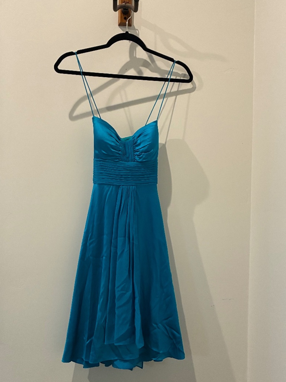 Teal short silk cocktail dress